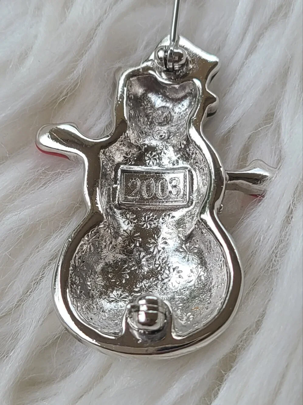 Swarovski 2003 Snowman Brooch With Black Hat Red Mittens- Excellent Condition